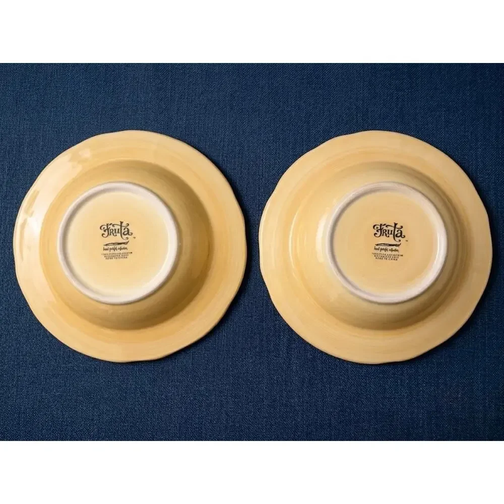 Vintage Fruta Hand Painted Pear Soup Pasta Bowls - Set of 2 - 9 Inch Ceramic